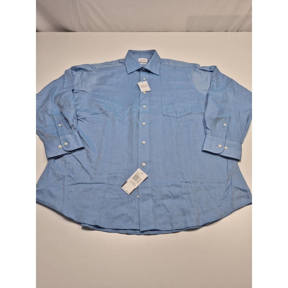 Eagle Shirtmakers Dress Shirt Mens 16.5 32/33 Blue Twill Non Iron Long Sleeve